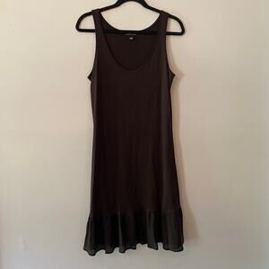 Eileen Fisher Chocolate Brown 100% Silk Sleeveless Tank Dress Midi Women's Small